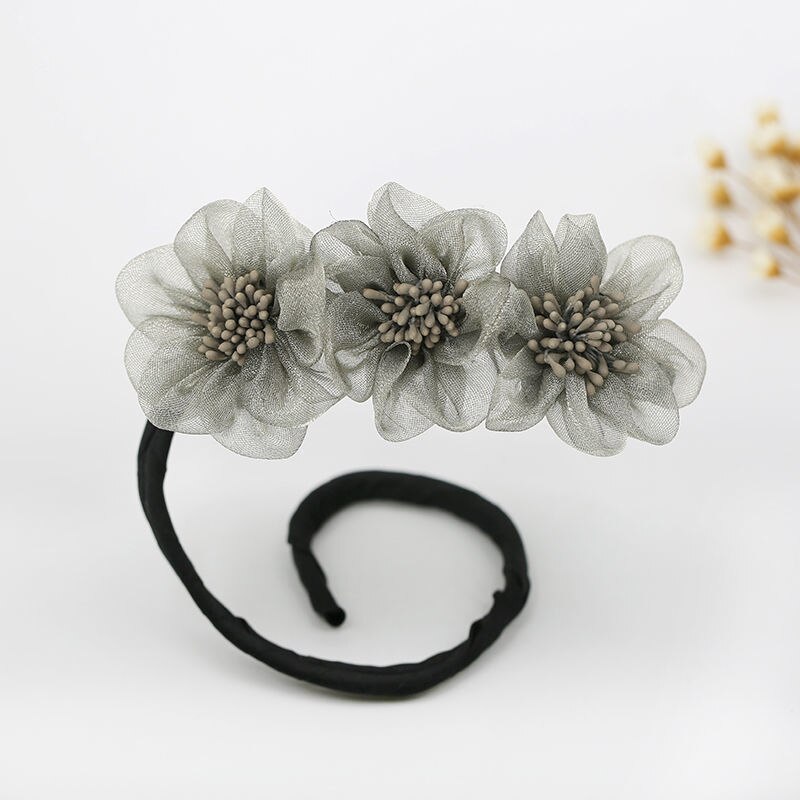 Mode Vrouwen Bloem Haar Krullen Broodje Hoofd Band Haar Maker Magie Haar Maken Gereedschap Lint Strik Broodje Maker Accessoires: Grey
