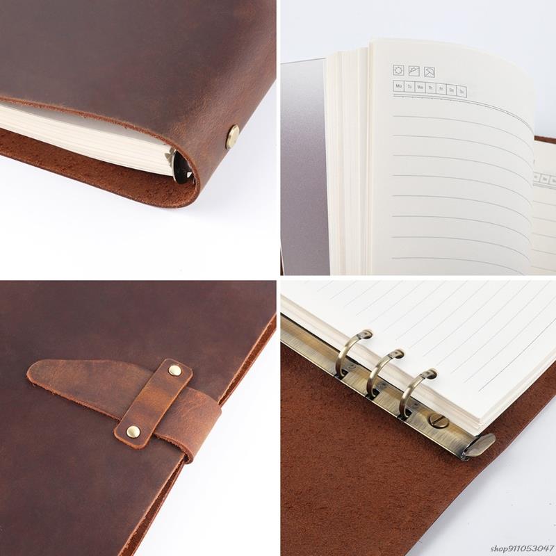 A5 Leather Journal Notepad Closure 6 Ring Binder Personal Diary Loose Leaf Notebook Travel Business for Adult Teen