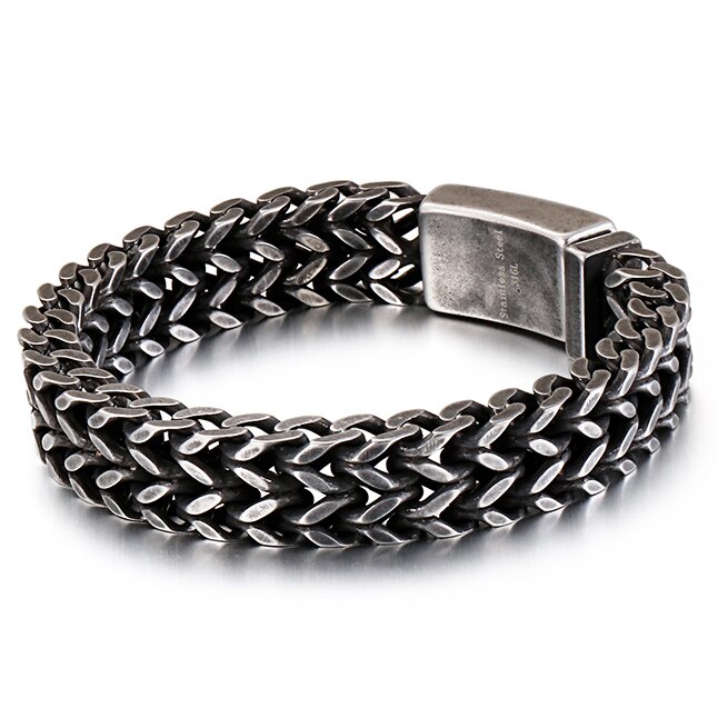 12/30Mm Wide Chain Armband Mannen Vintage Zwart Rvs Heren Armbanden & Armbanden Massive Biker Sieraden Voor man: 12MM Wide / 19 cm