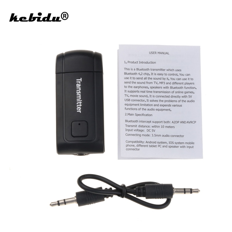 Kebidu Hoge snelheid Mini Draadloze Bluetooth V4.2 Zender Draadloze A2DP 3.5mm Stereo Audio Music Adapter Dongle Audio Ontvanger