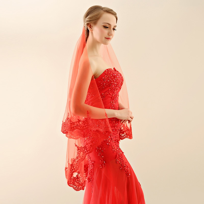 Brautschleier mit Applikationen Rand Neue Prinzessin Hochzeit Zubehör Elegantes Weiß/Elfenbein/verrotten Braut schleier