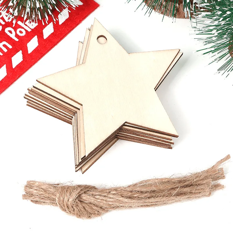 100-10PCS Christmas Wooden Ornaments Unfinished DIY Christmas Crafts for Xmas Tree Pendant Ornaments Navidad Year Decor: L / light yellow