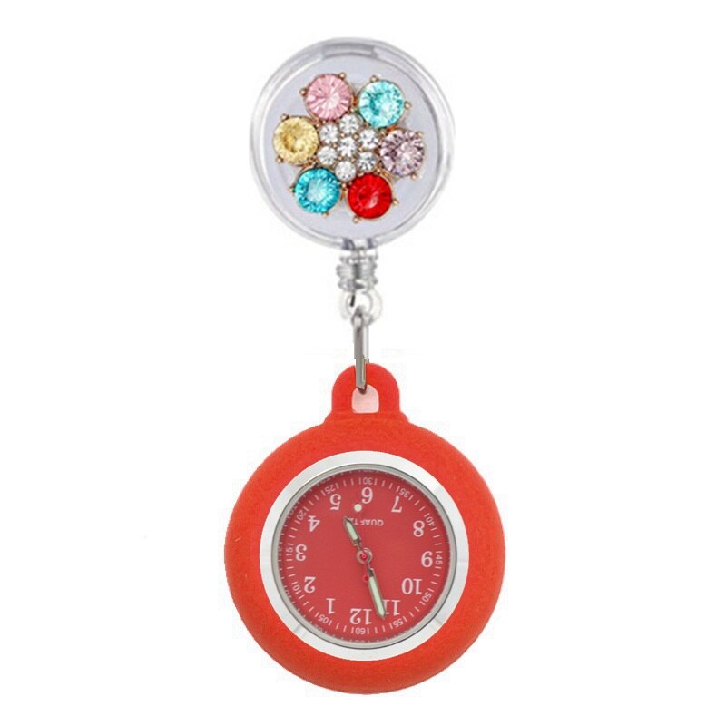 Reloj de bolsillo de silicona para enfermera y doctor, cronógrafo retráctil con piedras de cristal coloridas, para hospital