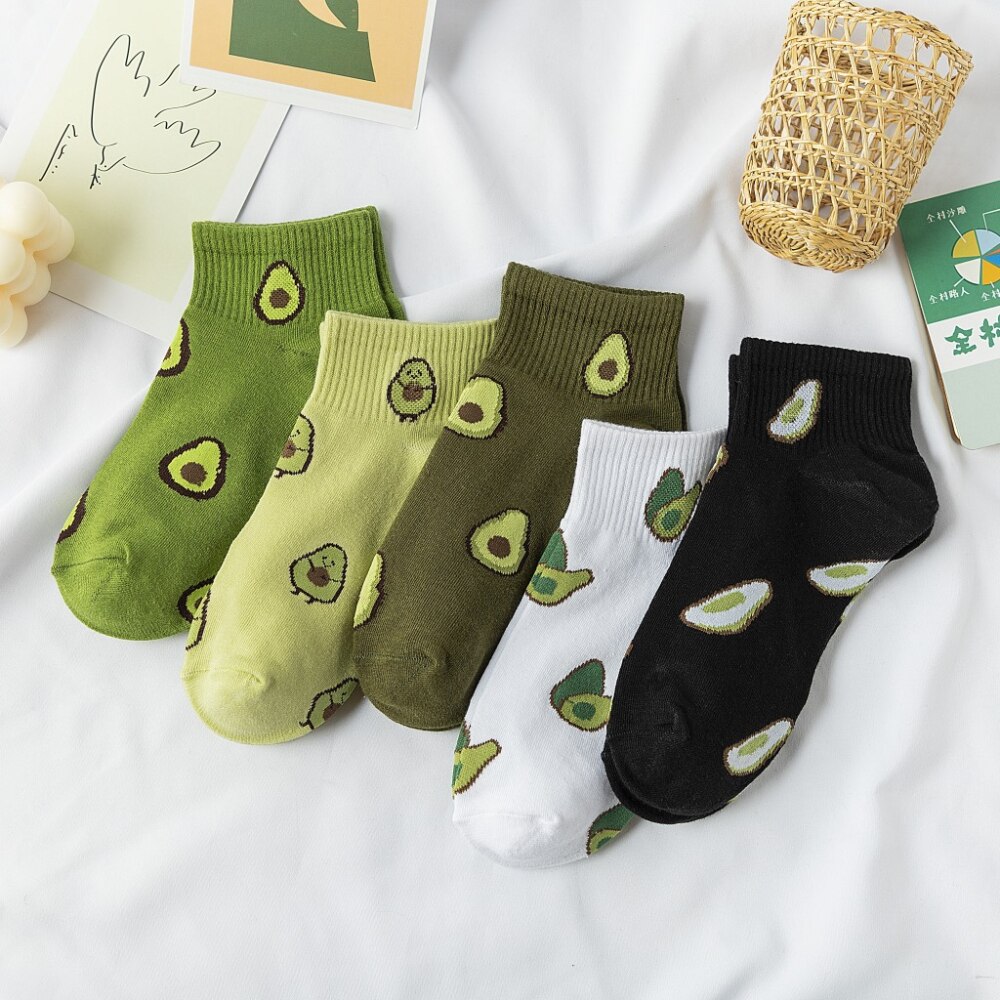 Women Socks Cotton Green Avocado Cartoon Fruit Ankle Socks Ladies Soft Cute Casual Girls Short Socks Boat Socks