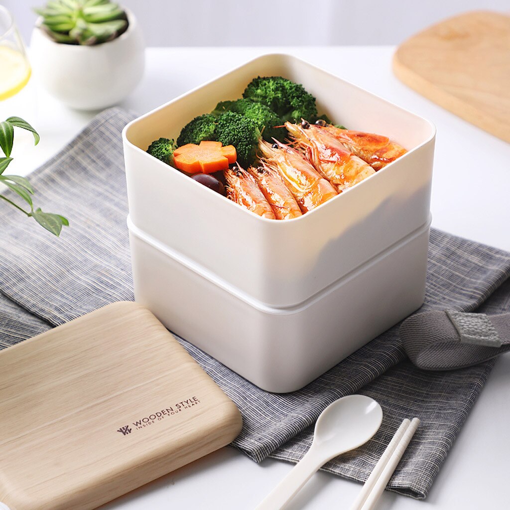 Microwave Lunch Box Japanese Wood Bento Box 2 Layer Container Storage Sudent School Lunch Storage Case
