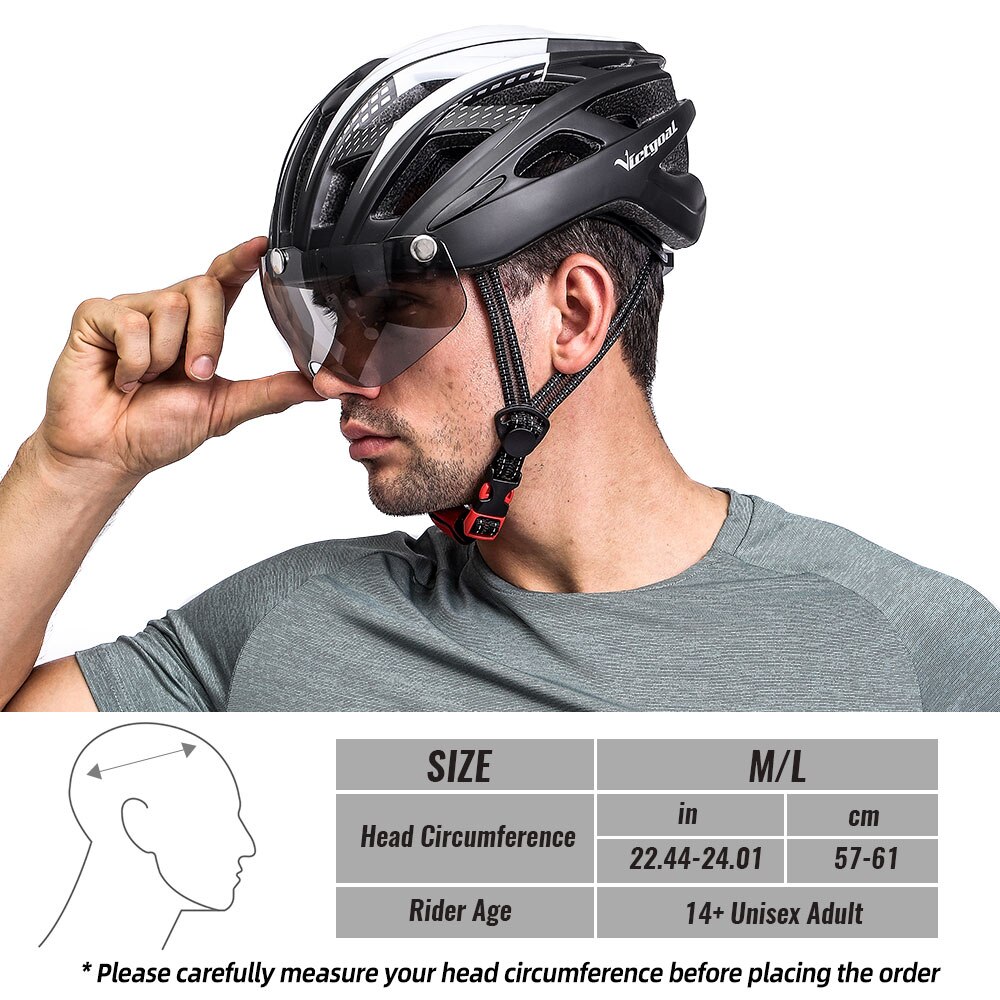 Victgoal adultos capacete da bicicleta capacete com destacável magnético óculos de proteção &amp; segurança led luz traseira ciclismo capacetes das mulheres dos homens