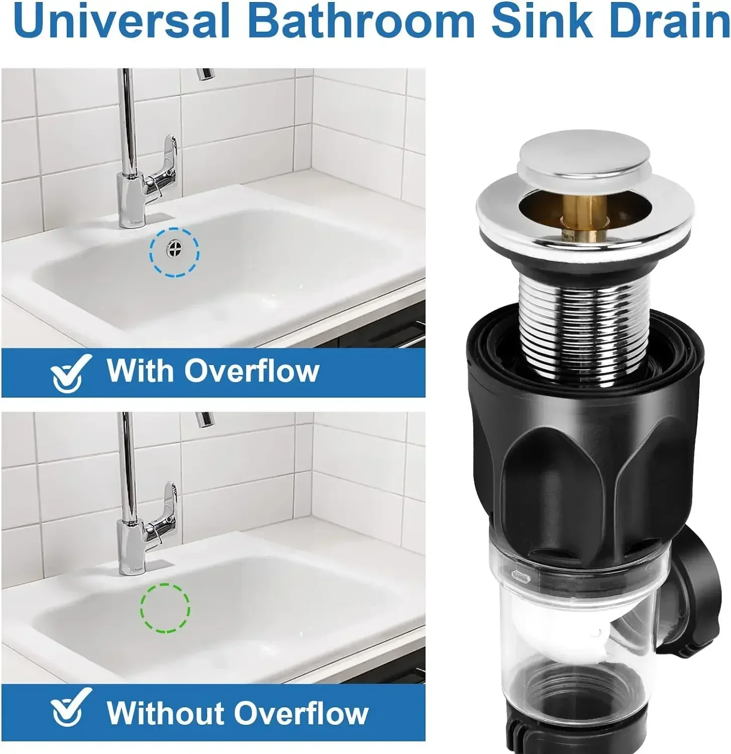 Kitchen Sink Drain Hose Basin Odor Isolation Drain Sink Wash Basin Universal Horizontal and Vertical Drain Pipes Accessories