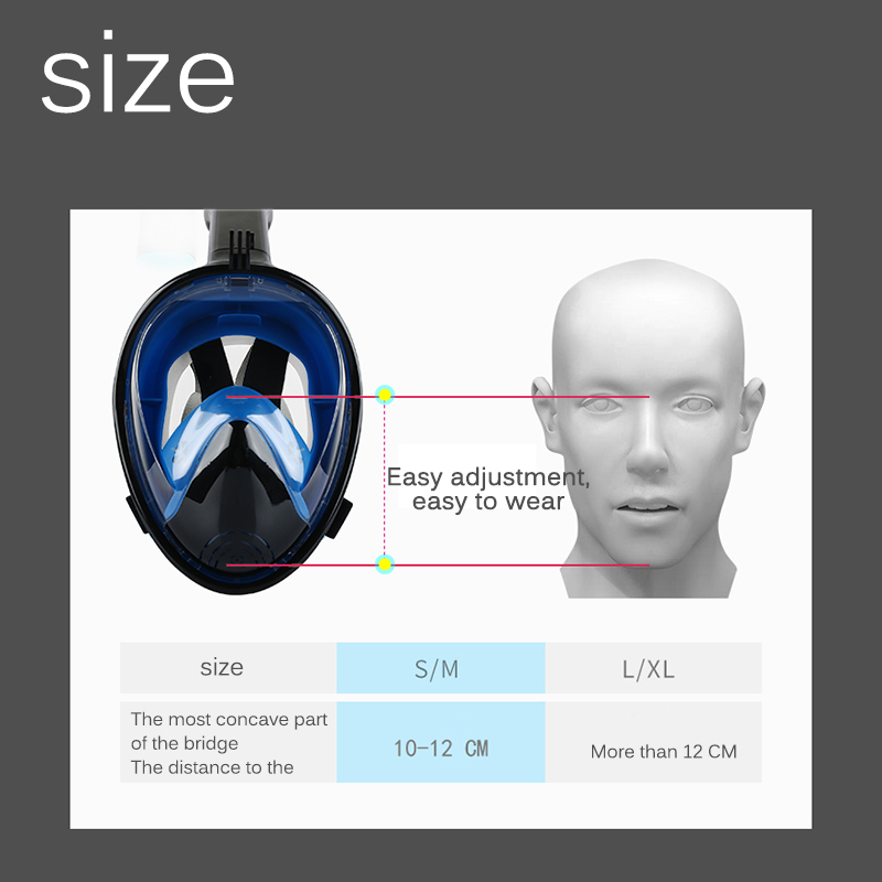 Máscara de buceo de cara completa Gafas Anti niebla con montura de cámara bajo el agua máscara de natación Snorkel de vista amplia para adultos jóvenes