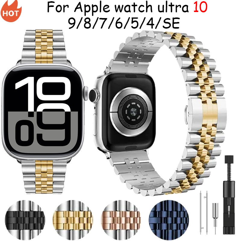 Correa de Metal de acero inoxidable para Apple Watch Ultra 2 49mm 9 8 7 6 5 4 SE 45mm 41mm 44mm 40mm pulsera iWatch 10 46/42mm