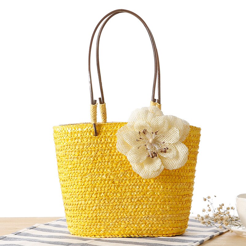 Small Hemp and Straw Woven Bag Exquisite Handbag Woven Beach Bag Photo Handbags: Yellow