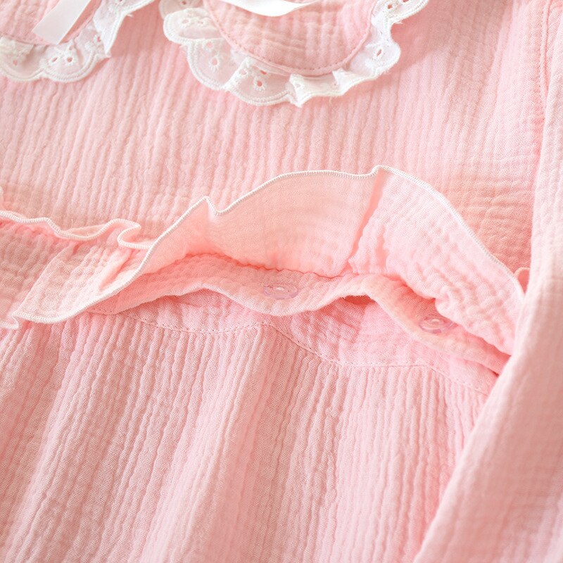 Vestido de algodón monocromático con cuello de muñeca, ropa de lactancia horizontal, lavado fino, pijamas de manga larga de crepé