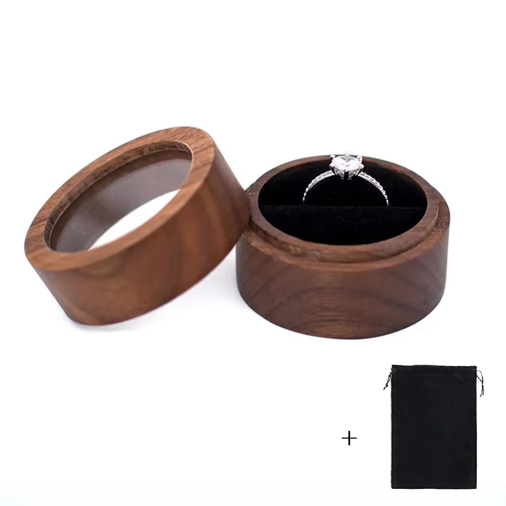 Caja de anillo de madera con logotipo personalizado gratuito, grabado en madera, propuesta de boda, compromiso, madera redonda, caja de anillo con nombre y fecha personalizados gratis: S / Naranja