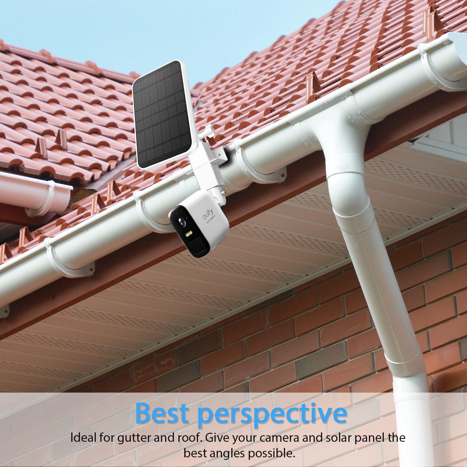 2-in-1 Outdoor Gutter Mount for Eufy Solar Panel &amp; Eufycam 2/2C/E/2 Pro/2C Pro,Double Mount 180 Degree Swivel Mounting Brackets