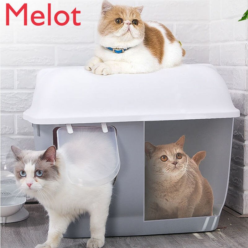 Caja de arena moderna para pasillo, desodorante de inodoro de gran tamaño, canal largo, completamente cerrado, a prueba de salpicaduras, suministros para gatos