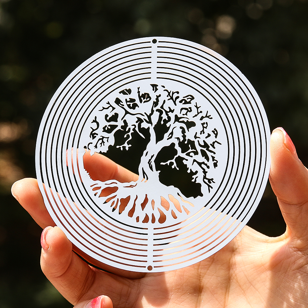 Atrapasueños giratorio de viento de árbol de la vida, colgante giratorio 3D, efecto de luz fluida, de reflejo de espejo, decoración colgante para exteriores de jardín