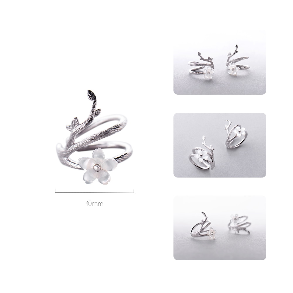 Thaya White Cherry Blossom 925 Silver clip earrings flower round cuff earrings without piercing for women fine jewelry