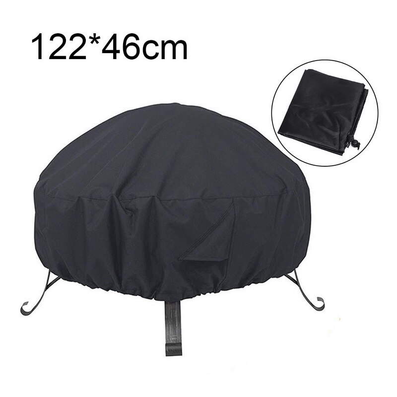 Waterproof Patio Fire Pit Cover Black UV Protector Grill BBQ Shelter Outdoor Garden Yard Round Canopy Furniture Covers: 122x46cm