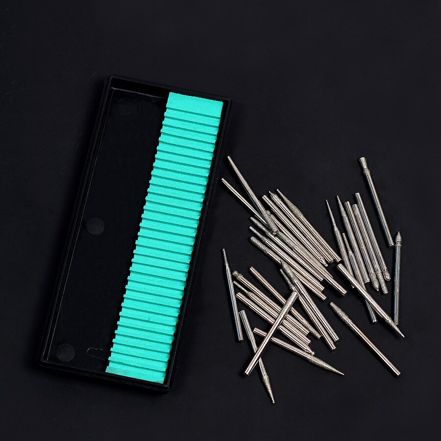 30 Stuks 3Mm Shank Diamant Slijpen Naalden Punt Graveren Carving Polijsten Glas Jade Steen Boor Dremel Rotary Tool set