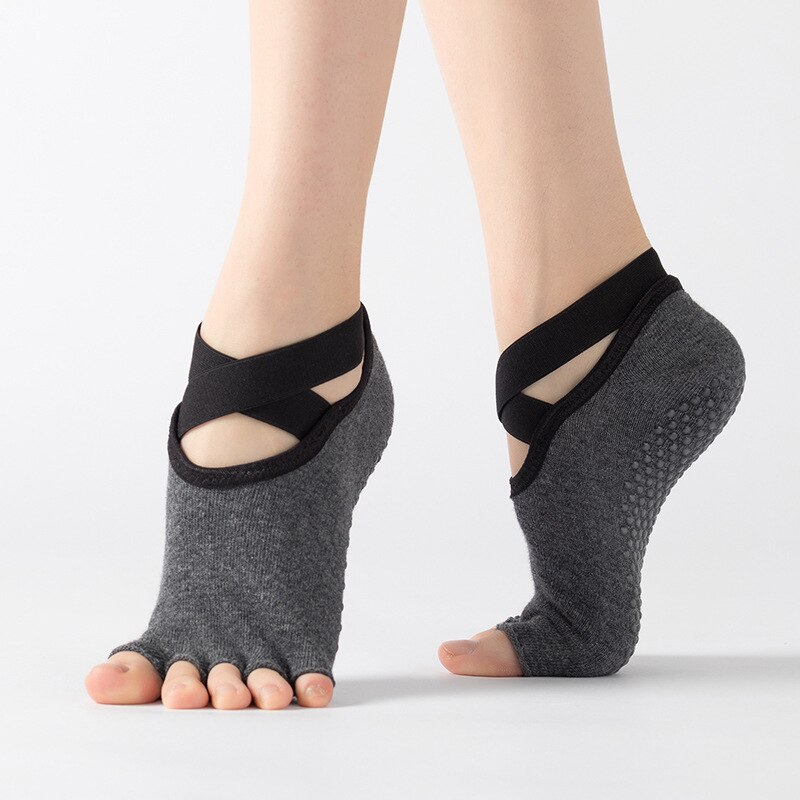 Yoga Sports GYM open Five Toe Separated Socks Massage Breathable Cotton Ballet Dance Dancing Socks for Women: dark gray