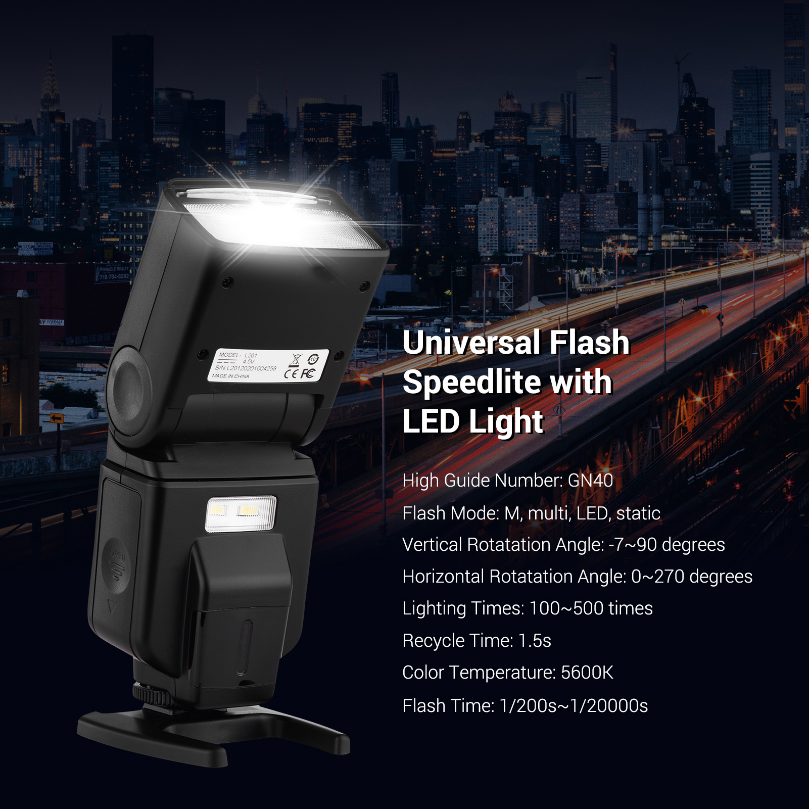 Andoer Flash Speedlite GN40 Adjustable LED Fill Light On-camera Flash With Bracket Replacement for Canon Nikon DSLR Cameras