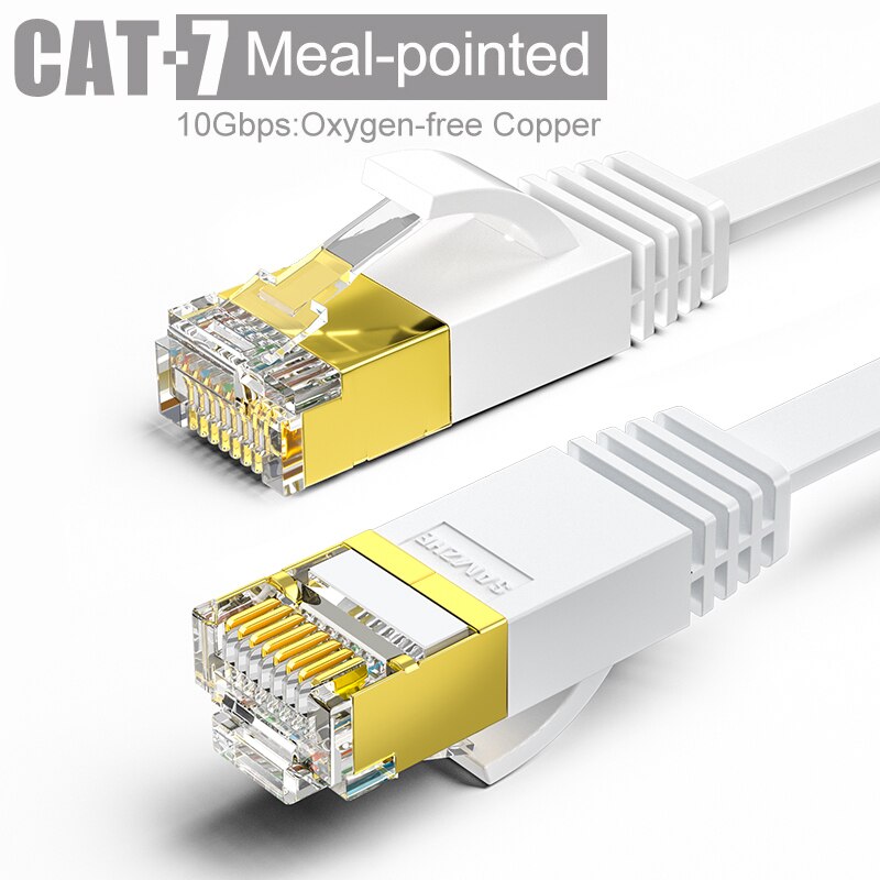 Samzhe Cat7 Platte Ethernetkabel RJ45 Kat 7 Lan Utp Rj 45 Kabel Voor Compatibel Patch Cord Modem Router: white / 1M