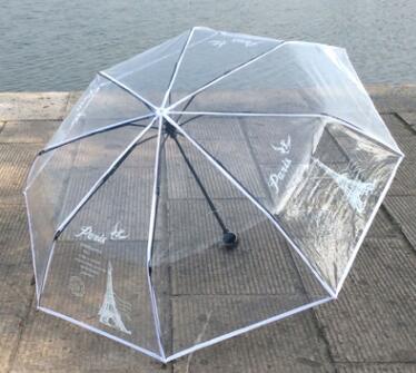 EVA transparent impression parapluie paris tour eiffel 8K perspective trois pliant parapluie non automatique fille pluie outils YS027: WHITE