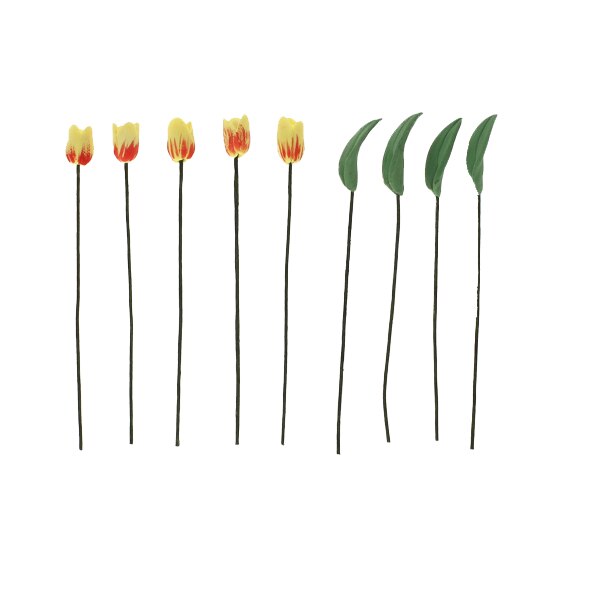 9pz Artificiale Tulipano Giallo Fiori e foglie 1:12 Casa Delle Bambole Decorazione