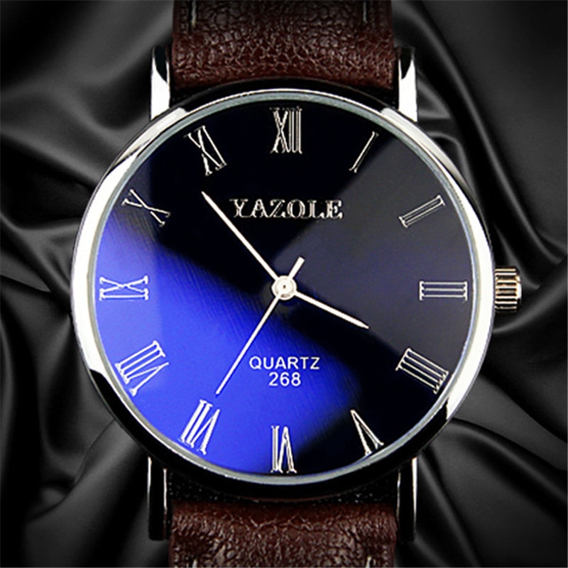 Yazole Quartz Watch Men Casual Business Leather Strap Classic Blue Glass Mens Watches Relogio Masculino