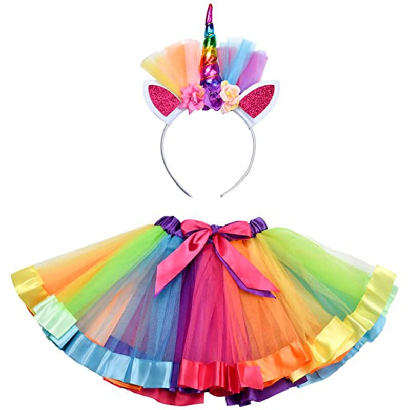 3pcs Rainbow Cute Kids Dress Up Princess Angel Wing Bling Unicorn Tutu Skirt Suit: 2pcs-MULTI
