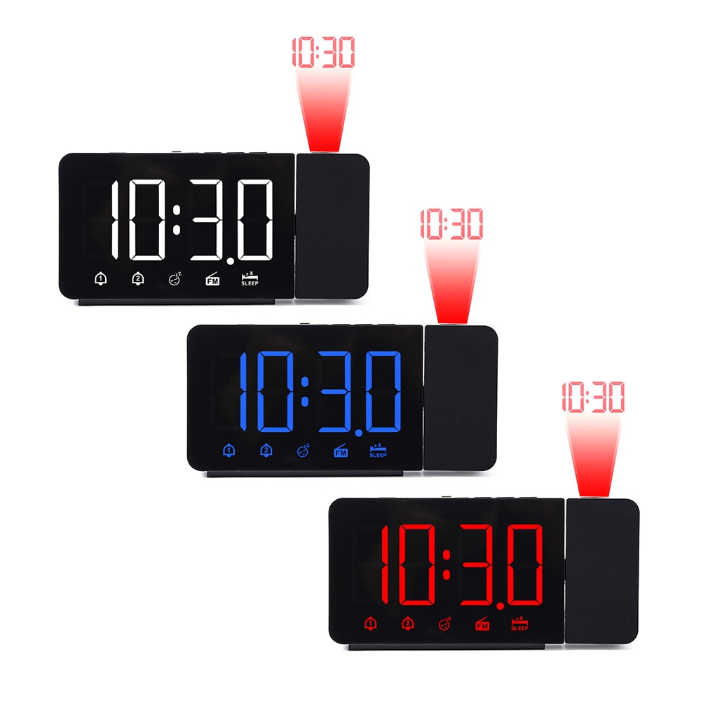 Projectie Wekker Digitale Datum Snooze Functie Backlight Draaibare Wake Up Projector Led Klok Met Tijd Projectie