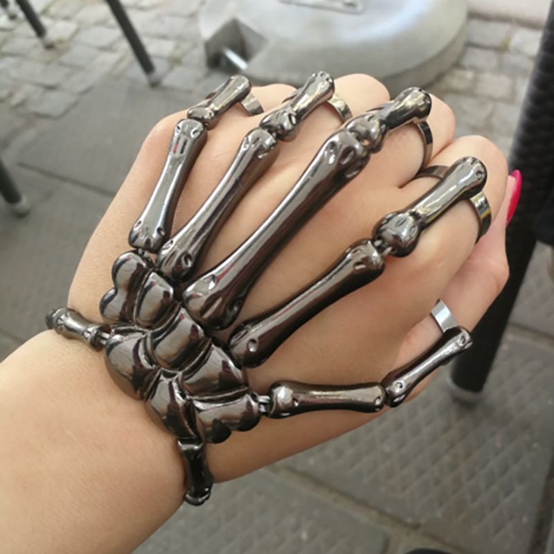 Punk Schedel Skelet Armbanden Voor Mannen Vrouwen Mode Verstelbare Paar Gothic Skull Armband Op Hand