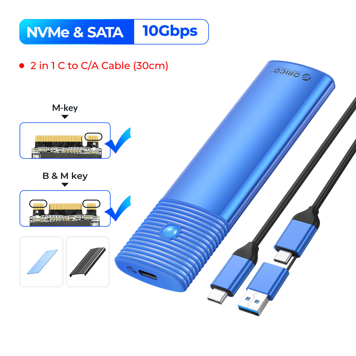 Obudowa ORICO M2 NVMe SSD 10Gbps PCIe M.2 NVMe SATA SSD Przenośna obudowa USB C 3.2Gen2 Bez narzędzi Zewnętrzny adapter z metalowym radiatorem