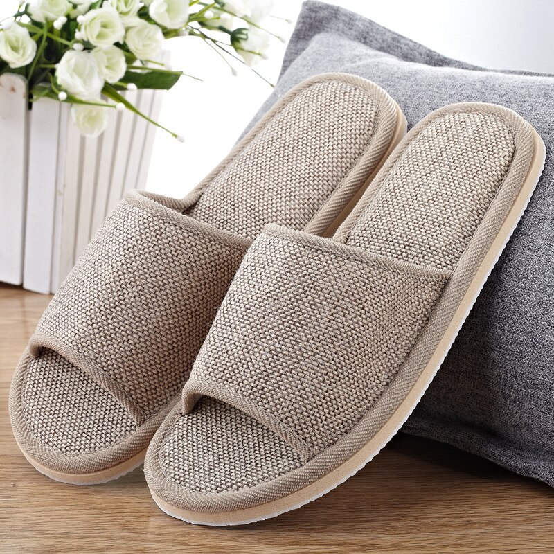 Chaussures d'été en lin pour femmes, pantoufles d'intérieur et de sol,: Beige / 9