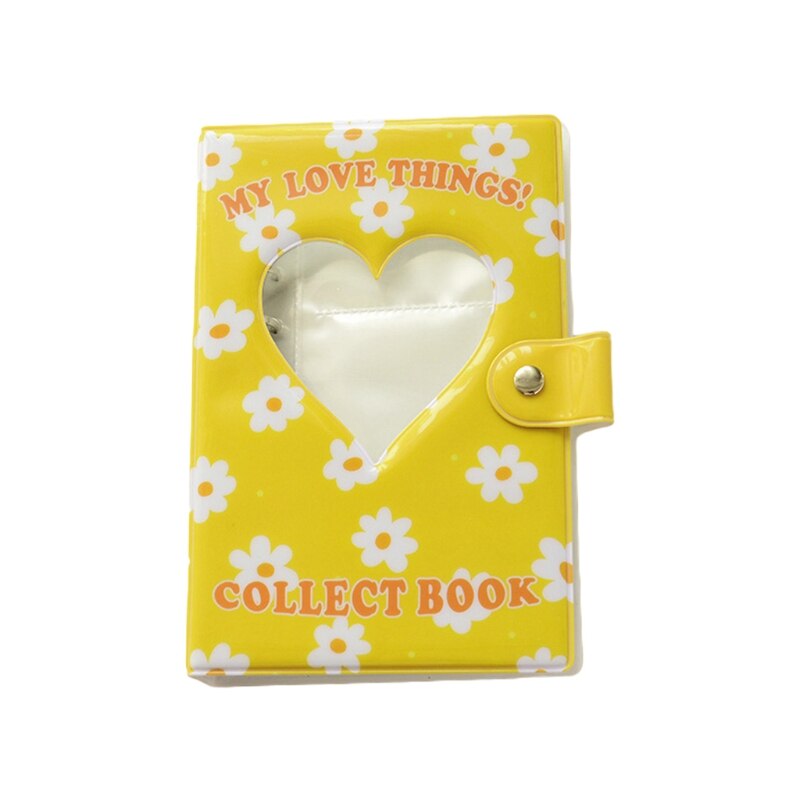 T84E Hollow Heart Shape Flower 3" Photo Album Portable Wedding Photo Memory Books Horizontal and Vertical Family Photo Scrapbook: YELLOW