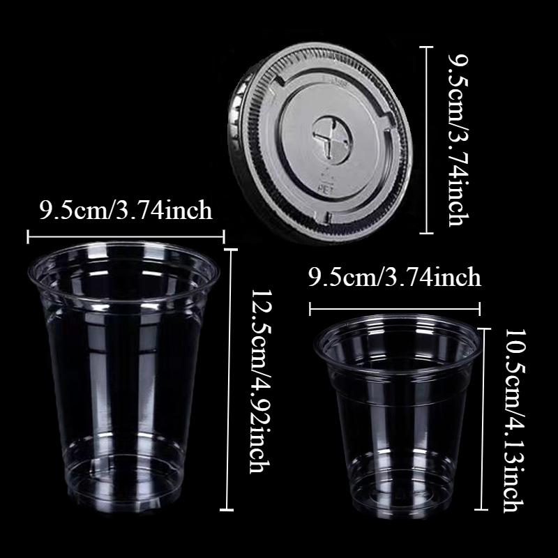 Vasos transparentes de plástico con tapa para té y leche, recipientes desechables para bebidas, zumo de frutas, café, arena y helado, 50 piezas