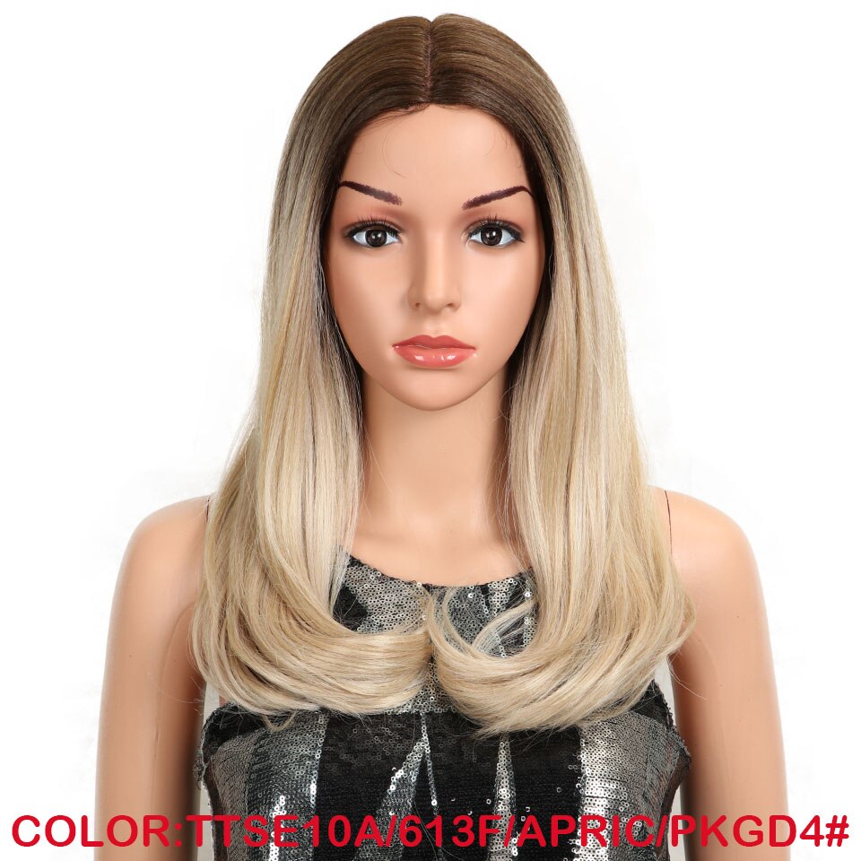 MAGIC Hair 20"Inch Brown Pink Ombre Wig Straight Heat Resistant Synthetic Hair Lace Front Fiber Wigs For Black/White Woman: TTSE10A-613F-APRIC-P