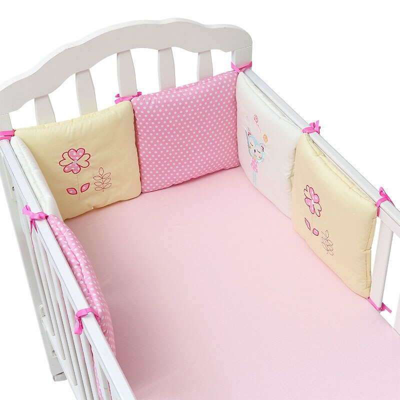 6 pz/impostato Del bambino Culla Culla Paraurti Cuscino Del bambino Neonati Biancheria Da Letto di Sicurezza Traspirante: rosa gatto e fiore
