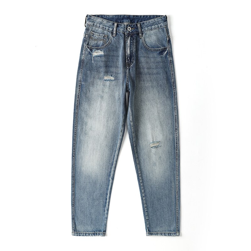 Pantalones vaqueros rasgados para hombre, Jeans holgados de pierna ancha, ropa de calle, Retro, azul, de
