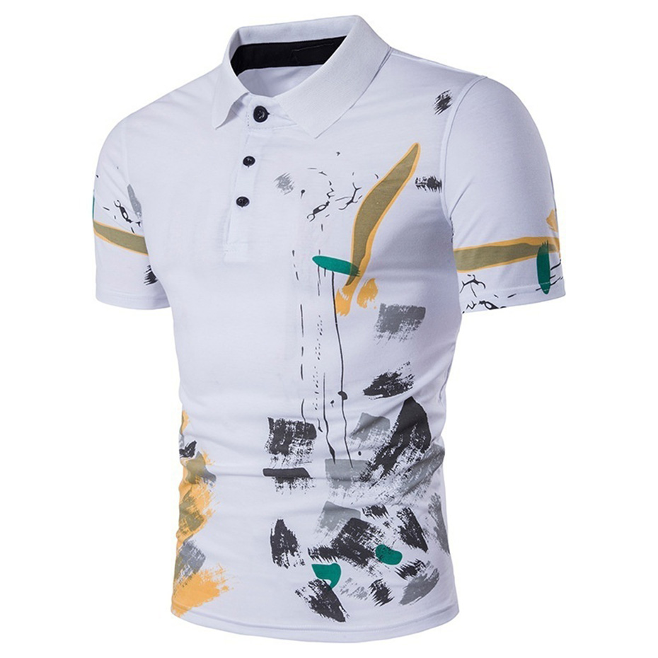 Zogaa Brand Mens Polo Shirt Short Sleeve Casual Graffiti Print Cotton Polo Shirts Male Tops Tees: Ivory / XXL