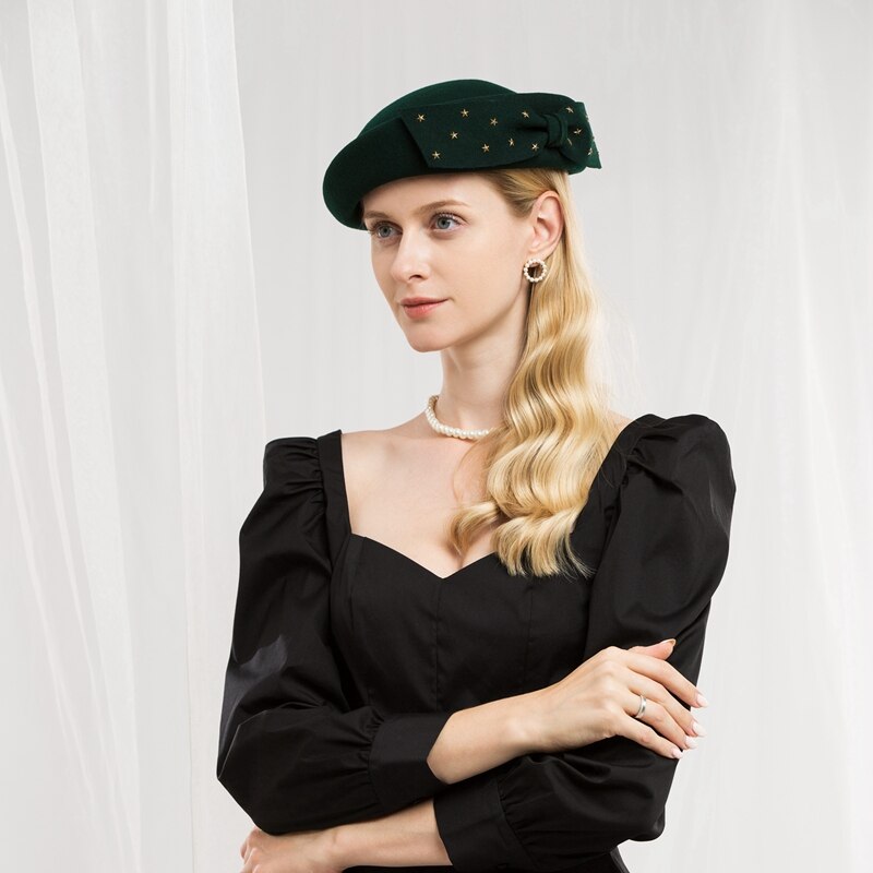 Dames fedora hoeden feest fedora pet wollen hoed modieuze winterhoed vrouw koepelmuts verstelbaar  a42: Groente