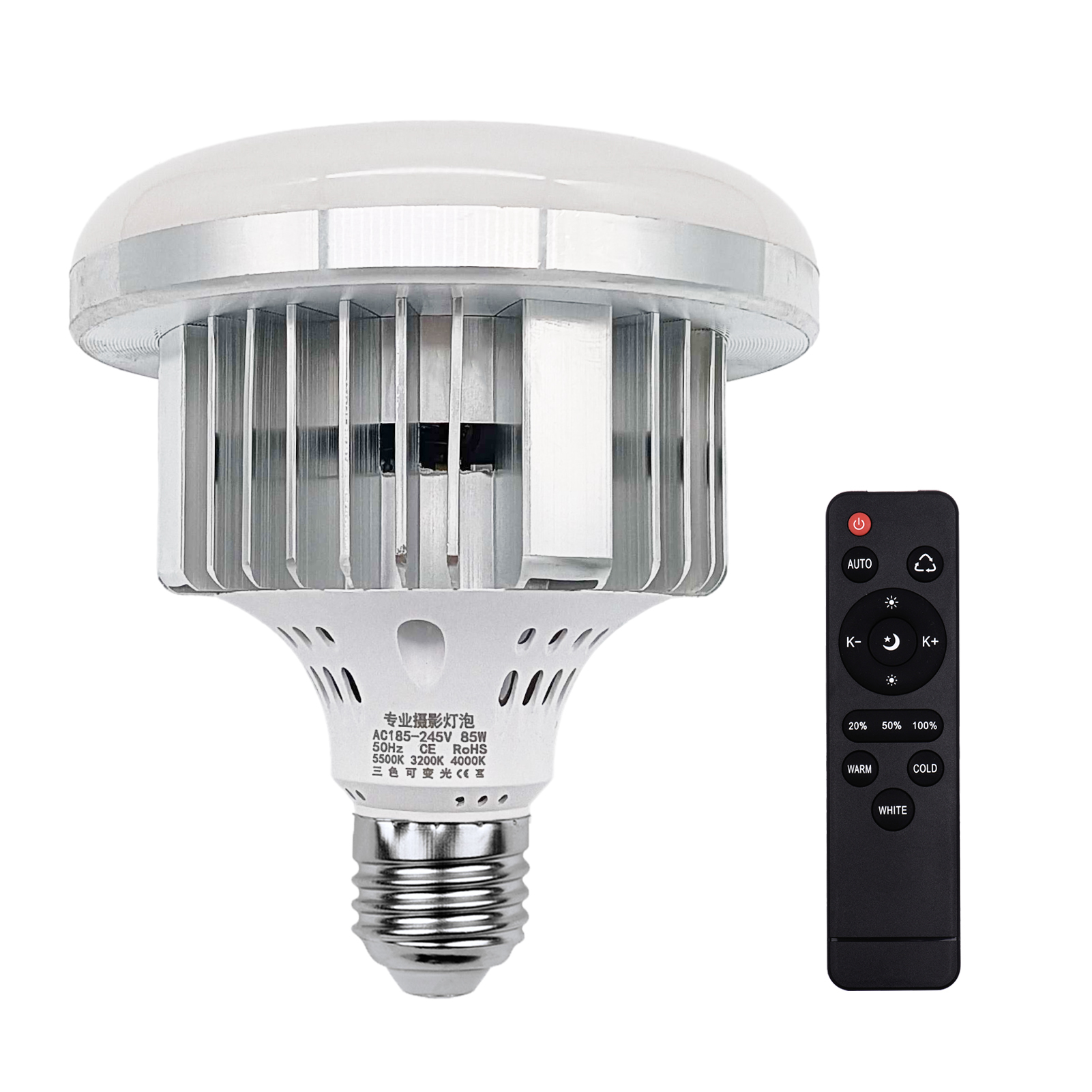 Bombilla LED de 85W, bombilla de 3200K-5500K, ahorro de energía, brillo ajustable, montaje E27 con Control remoto para estudio de fotografía: Default Title