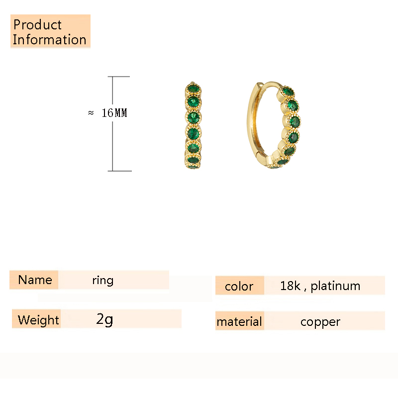 Sipengjel Eenvoudige Groene Zircons Klinknagel Ronde Oorringen Persoonlijkheid Goud Zilver Kleur Huggies Piercing Oorbellen Voor Vrouwen