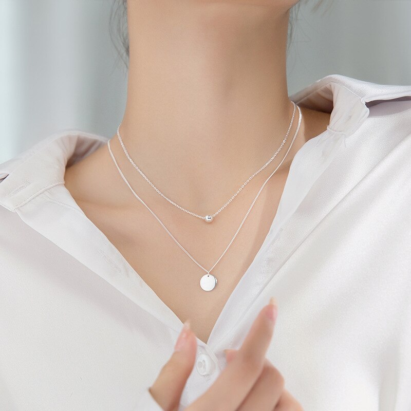 La Monada Vrouwen Ketting 925 Zilveren Kettingen Vrouw Op De Hals Wafer Bal Twee Layer Fijne Sieraden Voor Vrouwen ketting Zilveren Meisjes