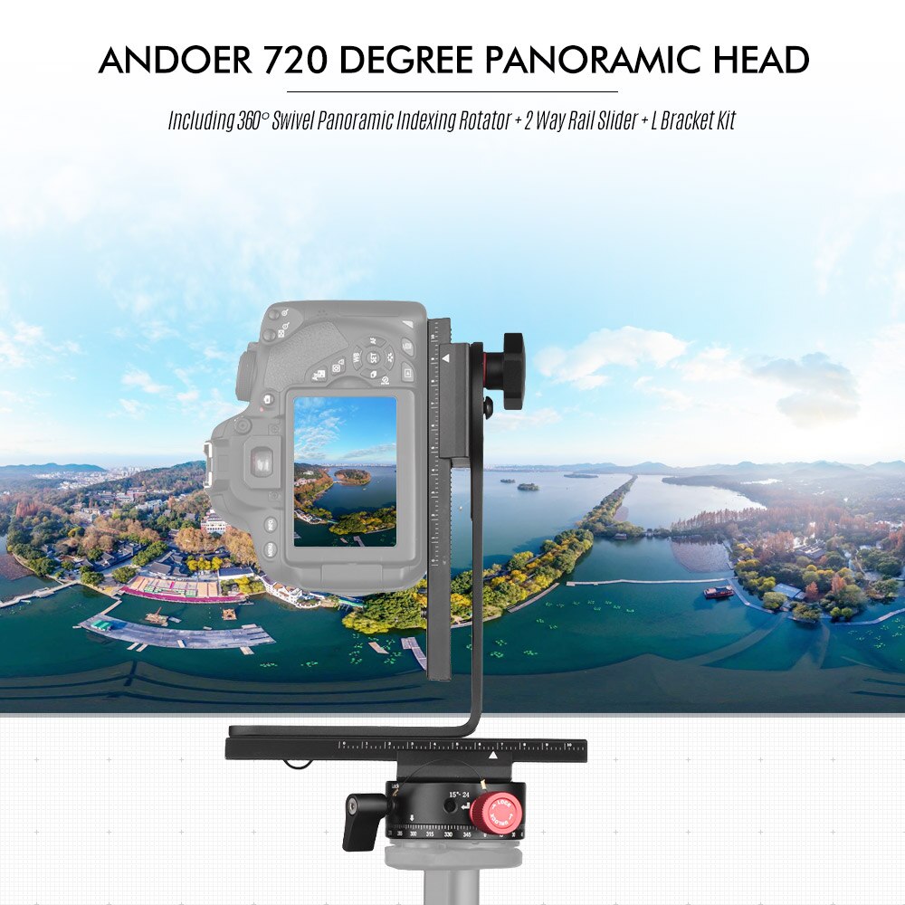 Andoer 720 Degree Panoramic Head 360 Swivel Indexing Rotator + 2 Way Rail Slider + L Bracket Kit for Canon DSLR ILDC Camera