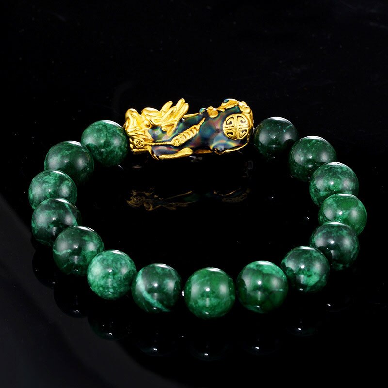 Newly Feng Shui Green/Black Obsidian Alloy Wealth Golden Pixiu Bracelet Lucky Jewelry DOD886