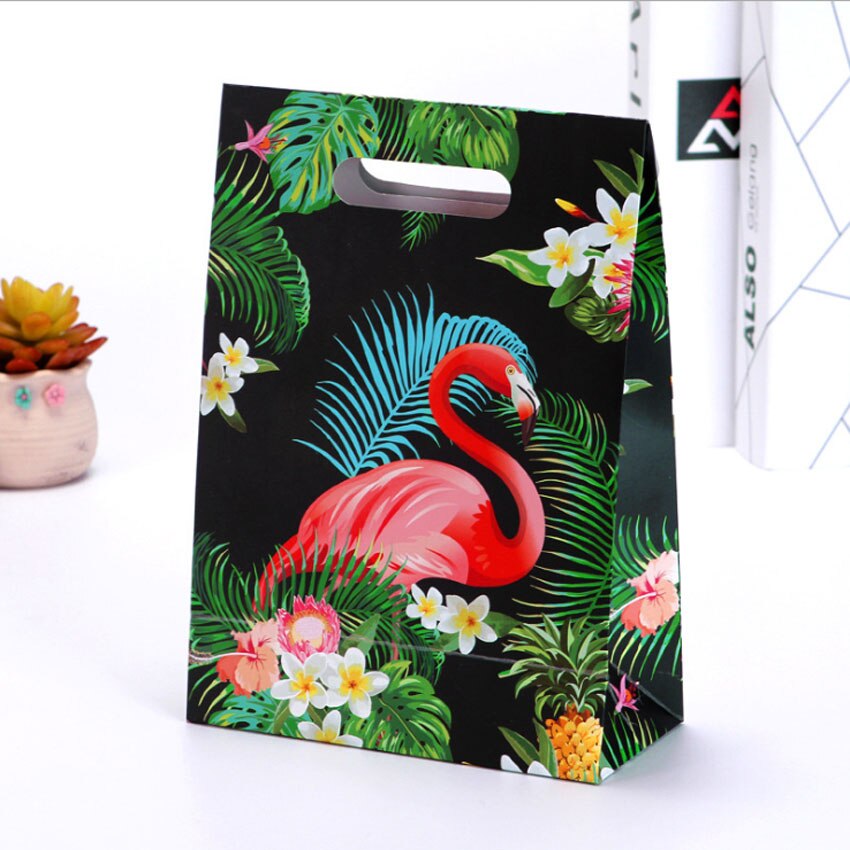 10 stk / pakke sticking håndtasker flamingo sort taske håndtaske til bryllupsfest fødselsdag papirpose blomster
