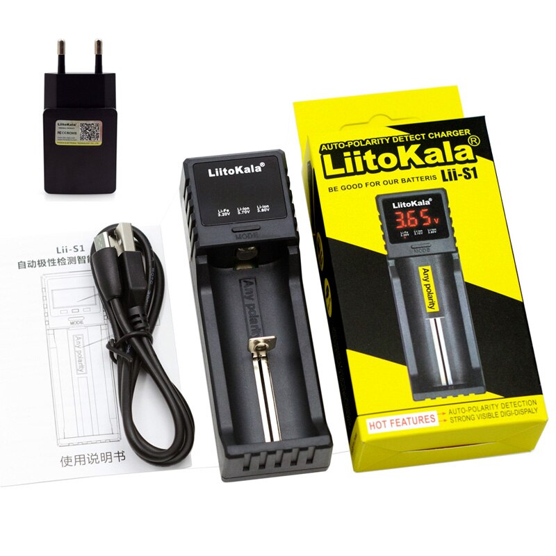 Liitokala Lii402 Lii202 Lii100 LiiS1 18650 Charger 1.2V 3.7V 3.2V AA/AAA 26650 NiMH li-ion battery Smart Charger 5V 2A EU Plug: Lii S1 Whole package