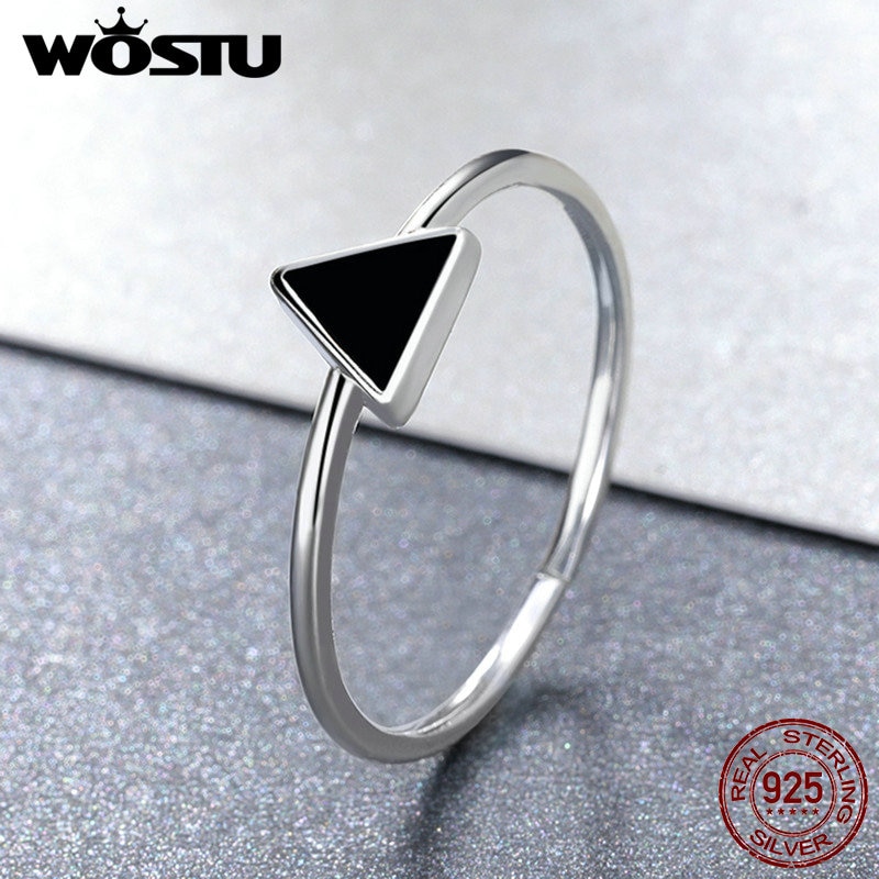 WOSTU Echt 925 Sterling Zilveren Geometrische Driehoek Open Vinger Ringen Voor Vrouwen Man Cool Fine Sieraden Verstelbare Ring CSR158