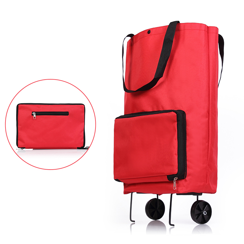 Bolso plegable con ruedas para compras, bolsa de comestibles reutilizable, organizador de alimentos y verduras: 5