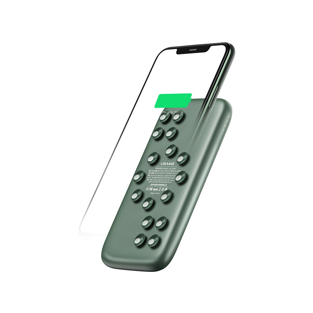 Wireless Charger Portable Suction Fast Charging Power Bank 10000mAh Quick Charging Wireless Charger Mobile Phone Accessories: Green